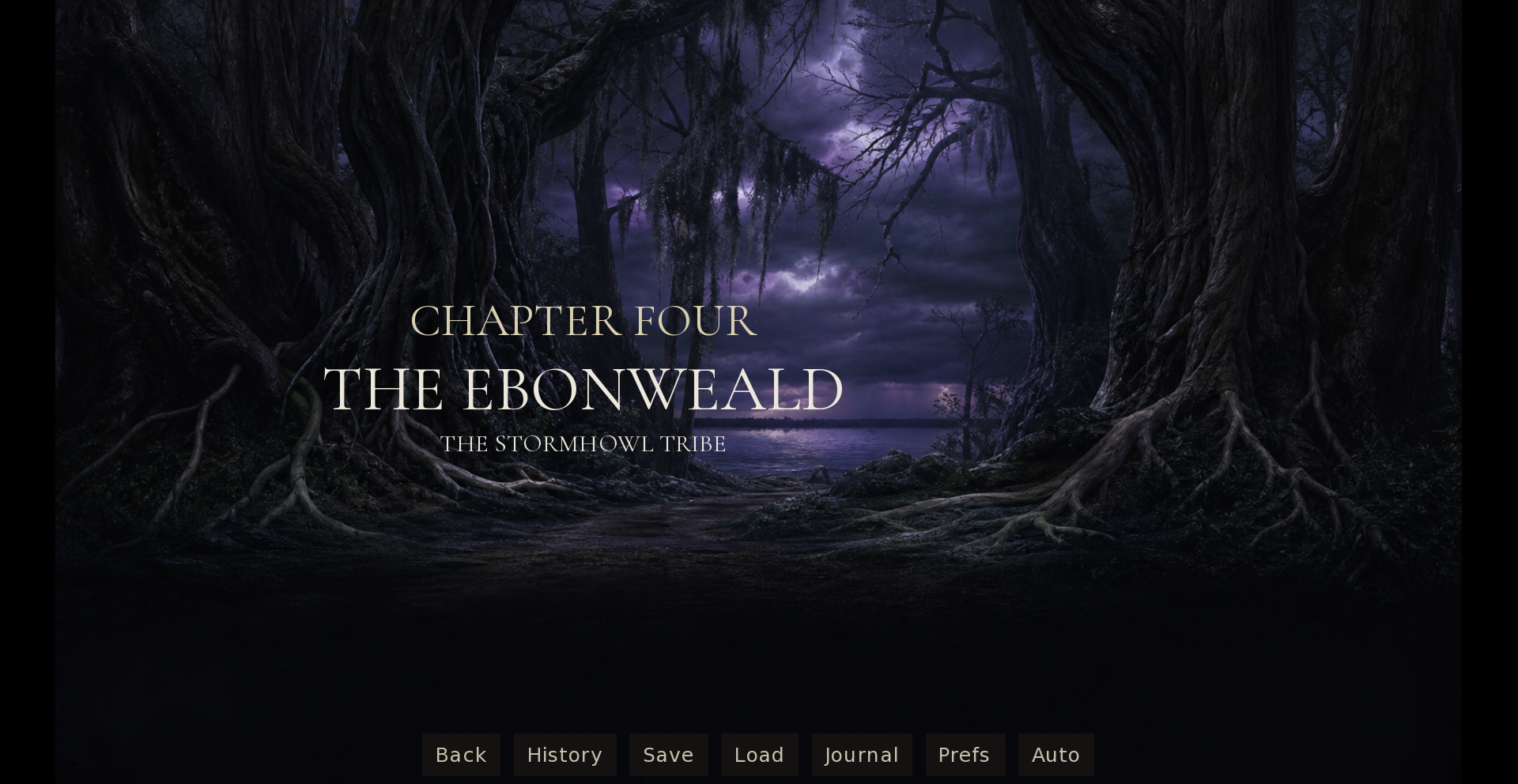 The moonlit Ebonweald forest and Stormhowl Tribe chapter screen in A Letter from the Dead