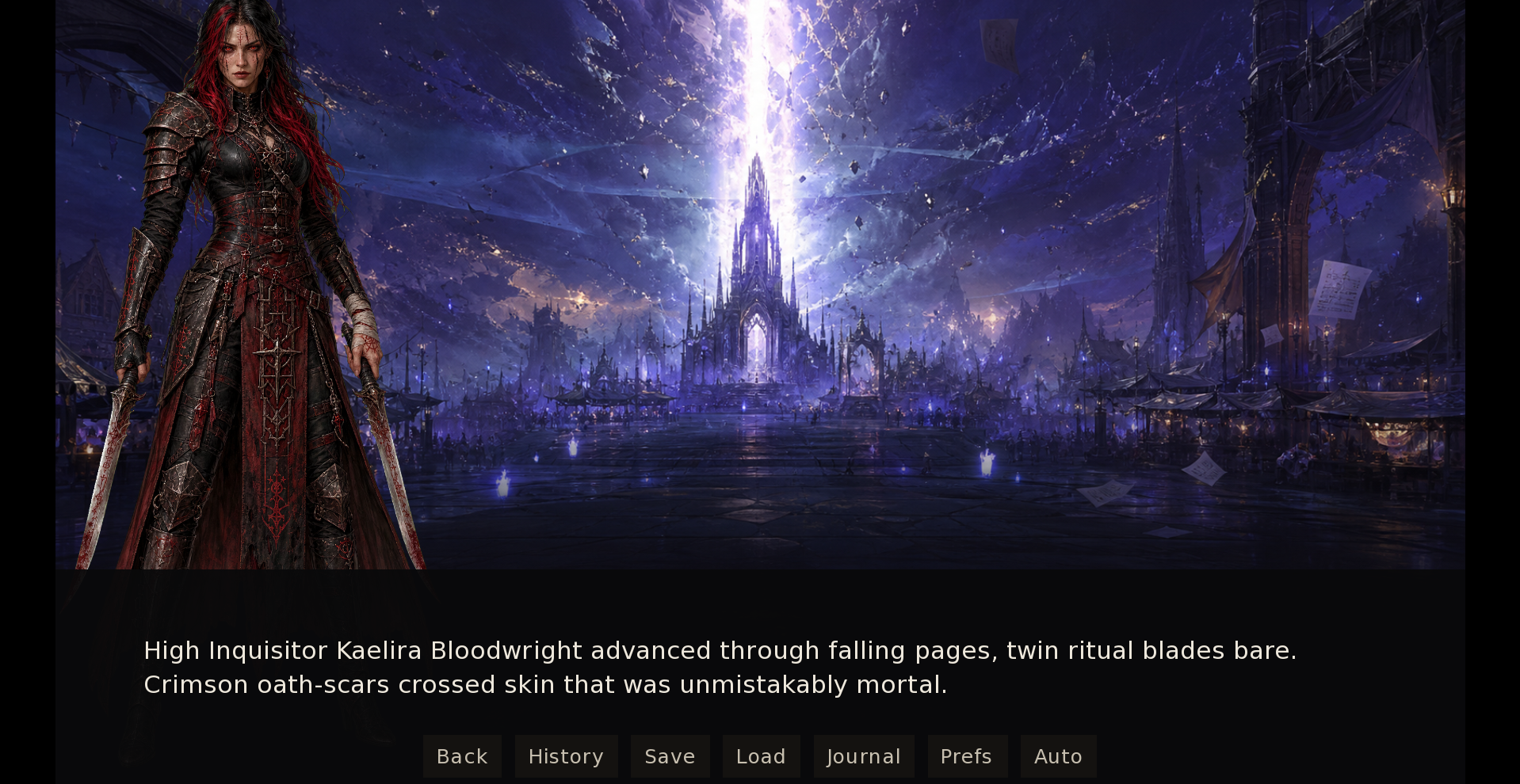 High Inquisitor Kaelira Bloodwright before the breaking Veil in A Letter from the Dead