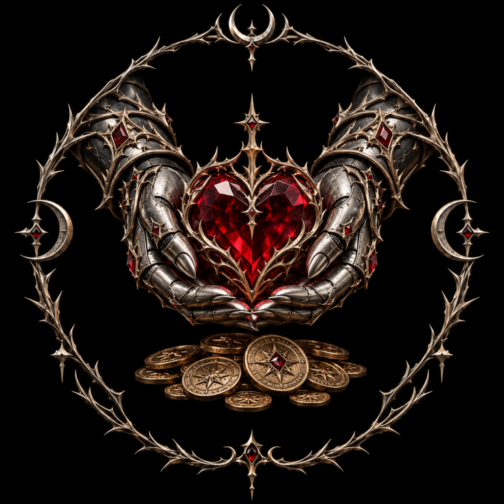 Ebonreach donations category artwork with gothic silver ornament on a black background